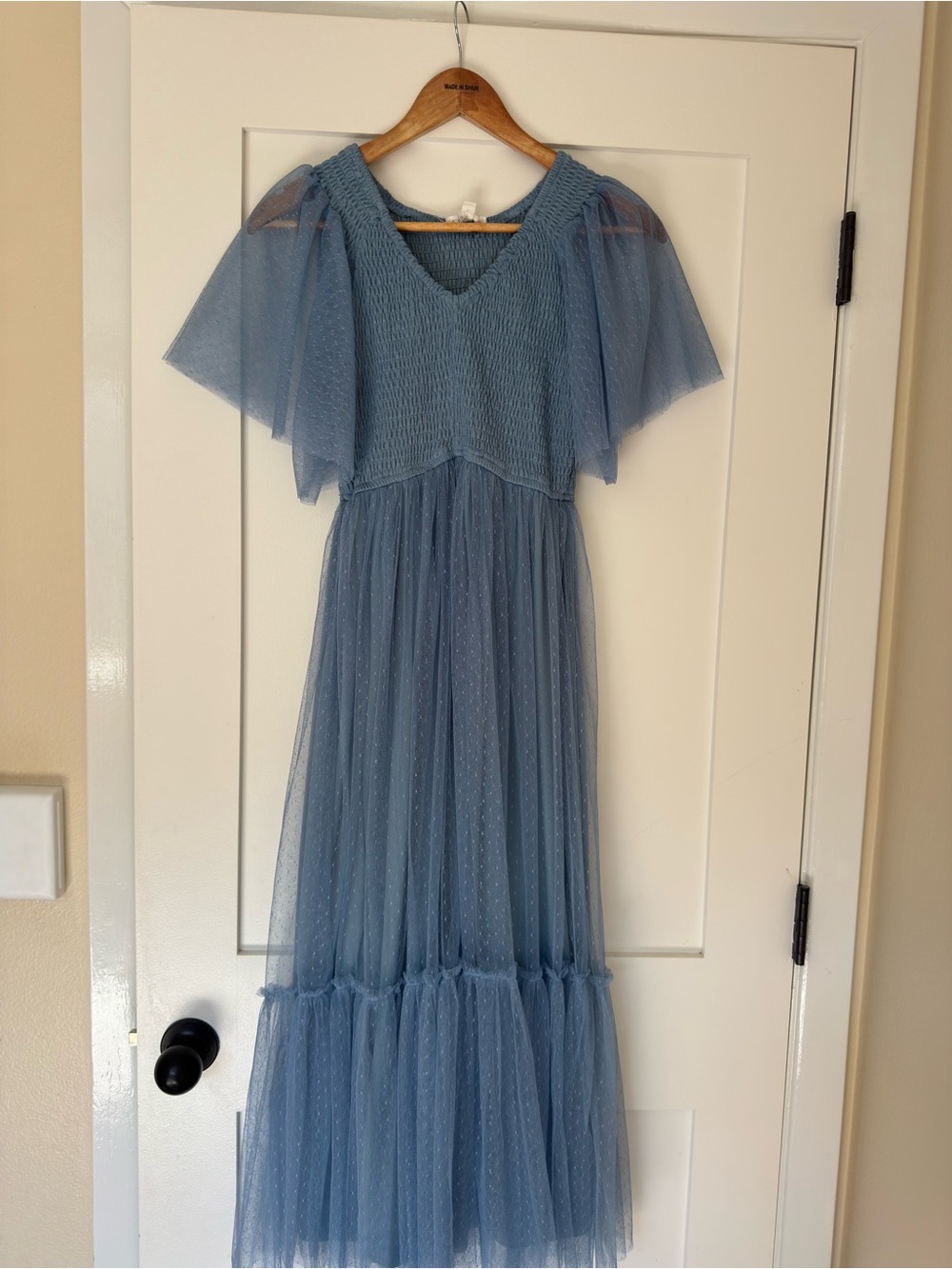 Blue Tulle Kids Dress with Flutter Sleeves